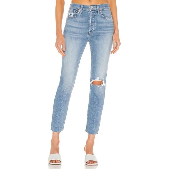 Re/Done 90s High Rise Ankle Crop in Worn Bright Blue size 27” - Picture 1 of 9